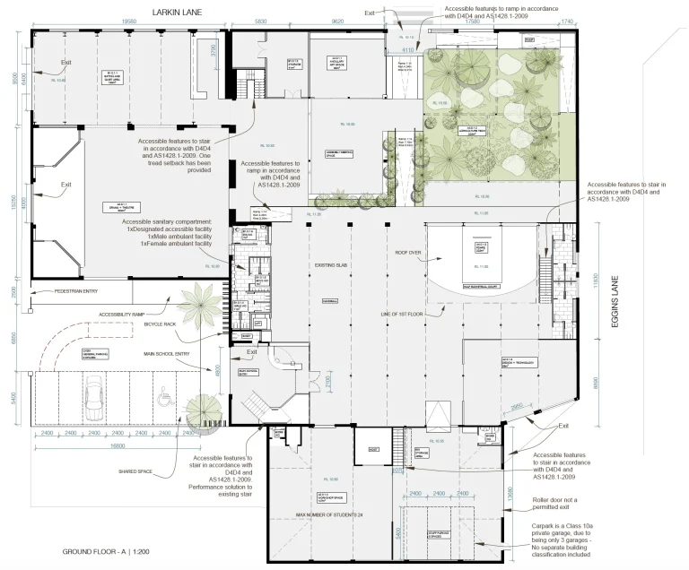 The floor plan for the "Central" includes a rainforest, theatre, basketball court, design lab, workshop, eating area, change rooms, visual arts studio, repair cafe.